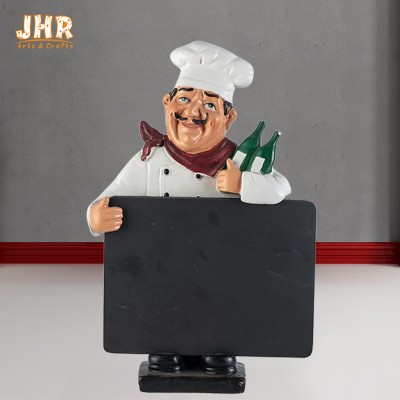 Mini Resin Chef With Wood Chalkboard, 31x21cm, Table Decor