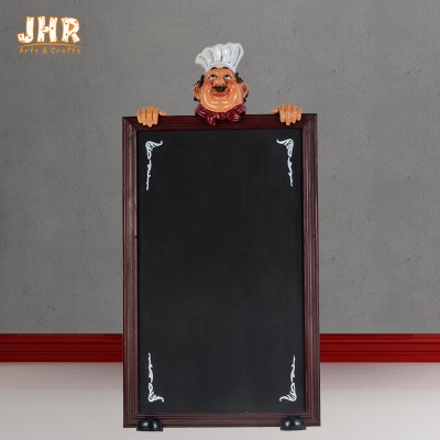 Standing Resin Chef Head With Wooden Chalkboard, Outdoor Menu Board, 102x50cm