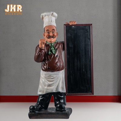 Wooden Menu Boards Polyresin Statue Figurine Poly Resin Floor Chef Sculpture For Restaurant