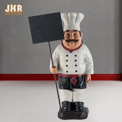 Decorative poly resin chef with wooden menu board craft