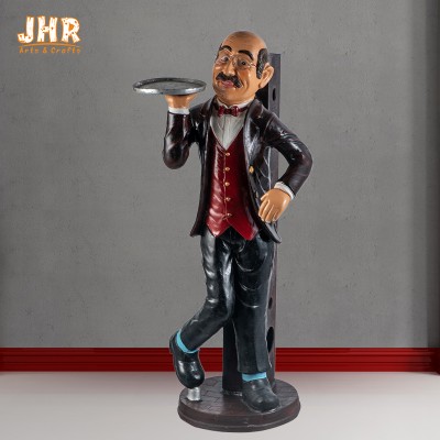 110cm Height Antique Polyresin Statue Figurine Resin Butler 3 Wine Holder Statues