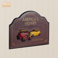 Decorative Wood Wall Plaques 3D Resin Car Wall Decor Antique Wooden Wall Art Signs Red Color