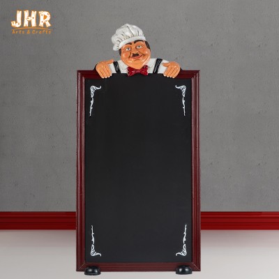 Standing Resin Chef Head With Wooden Chalkboard, Single Side, 102x50cm