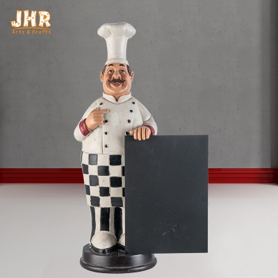 Decorative poly resin chef with wooden menu board craft