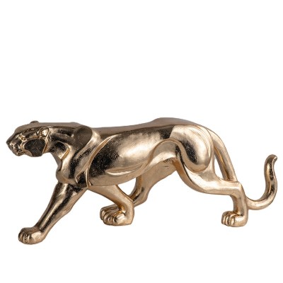 130cm Leopard Sculpture Decor With Gold Leaf Finish Polyresin Animal Statue