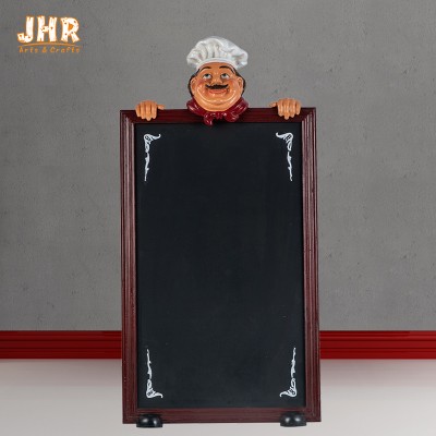 Standing Resin Chef Head With Wood Menu Board, Single Side, 102x50cm