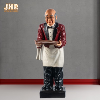 Red Poly Butler Statue Fat Chef Kitchen Decor Resin Butler Sculpture Statue 90cm